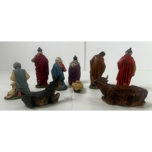 Vintage 9 Piece German Nativity Scene Figures Plastic Hand Painted - Picture 5 of 16
